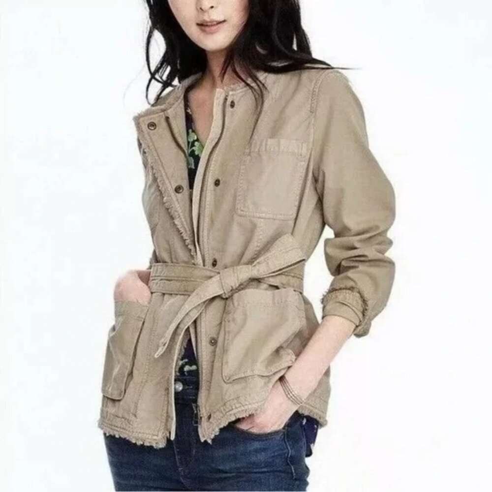 Banana Republic Green Military Utility Frayed Hem Jacket